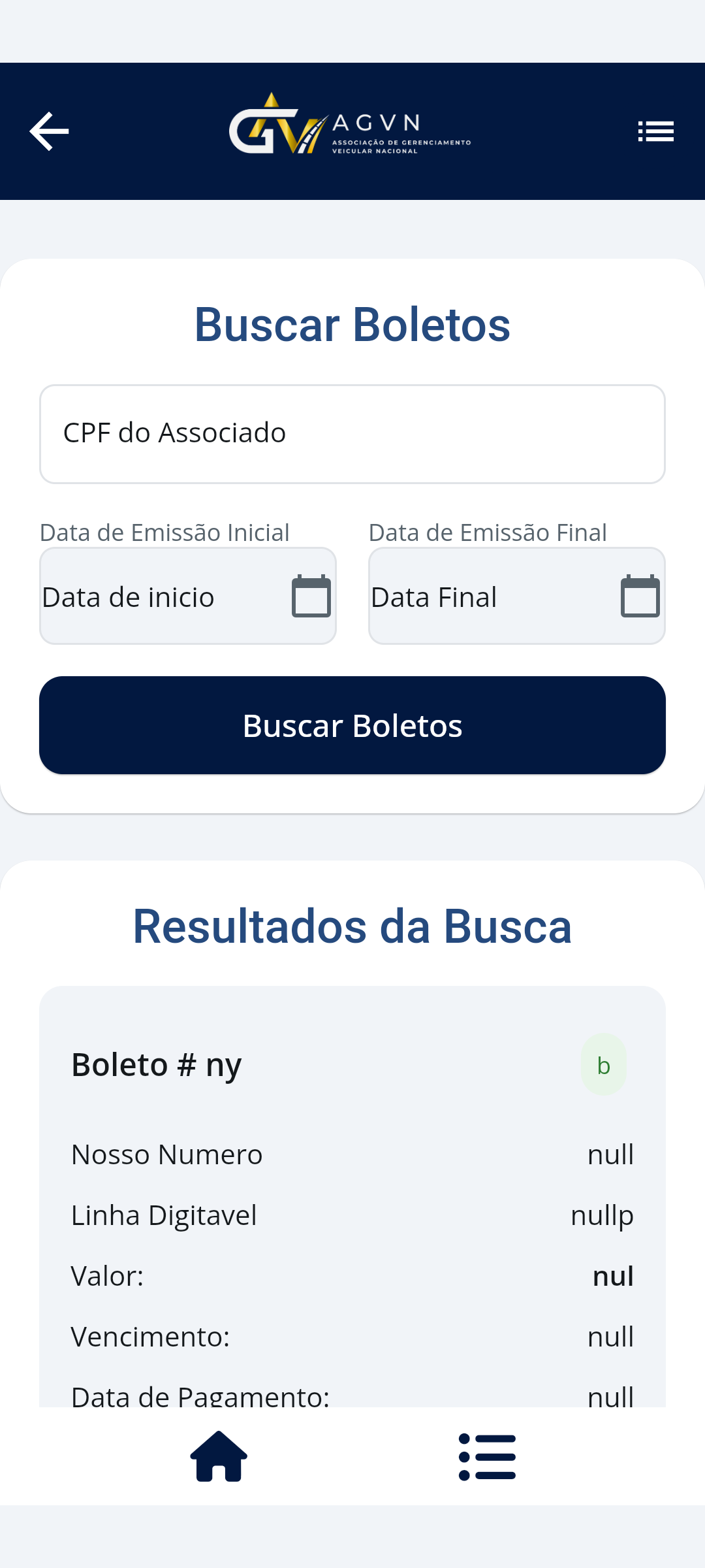 Busca de boletos AGVN